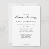 Celebration of Life Photo Modern Memorial  招待状 (裏面)