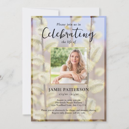 Celebration of Life Photo, Pussy Willows Funeral 招待状 (正面)