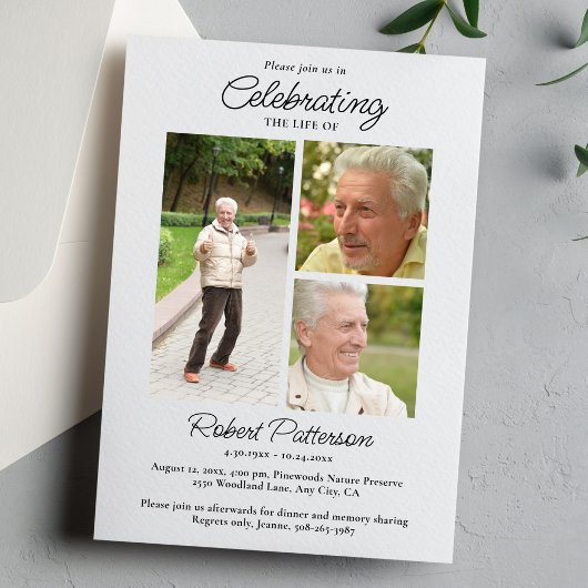 Celebration of Life Photos, Memorial Simple White 招待状