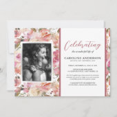 Celebration of Life Pink Floral Photo 招待状 (正面)