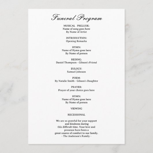 Celebration of Life Programs – Forever In Our Hear プログラム (裏面)