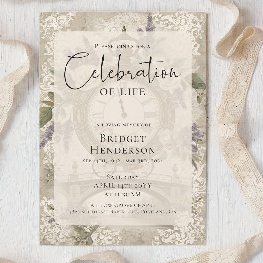 Celebration of Life Purple Butterfly Peony Funeral 招待状