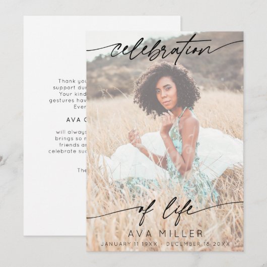 Celebration of Life Script Funeral Photo | White サンキューカード (正面/裏面)