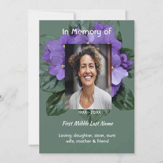 Celebration of Life Service  African Violet 招待状 (正面)