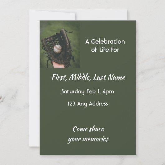 Celebration of Life Service Baseball Game Player 招待状 (裏面)