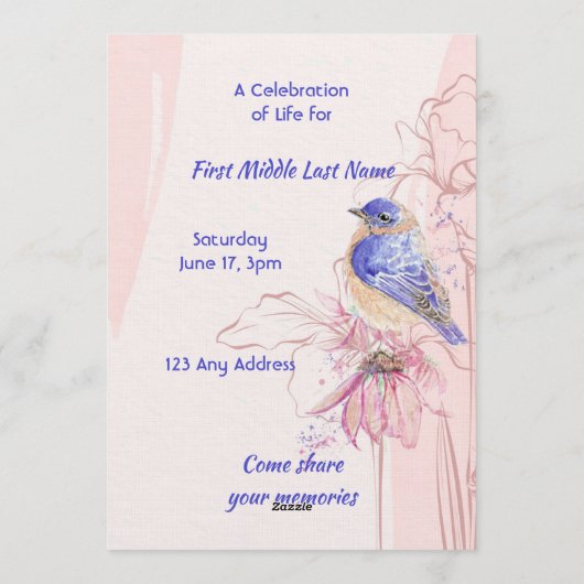 Celebration of Life Service Bluebird Garden 招待状 (裏面)