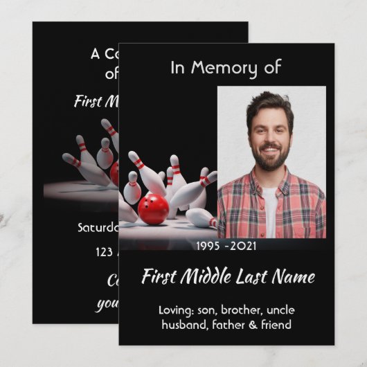 Celebration of Life Service  Bowling Bowler 招待状 (正面/裏面)