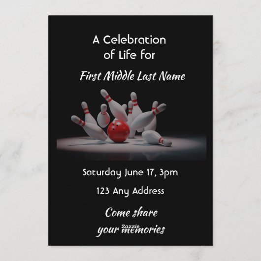 Celebration of Life Service  Bowling Bowler 招待状 (裏面)