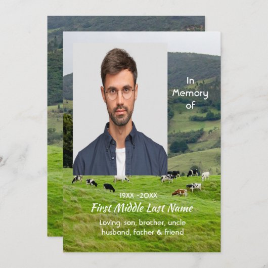 Celebration of Life Service Cattle Farm Landscape 招待状 (正面/裏面)