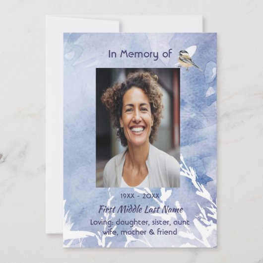 Celebration of Life Service Chickadee Bird Winter  招待状 (正面)