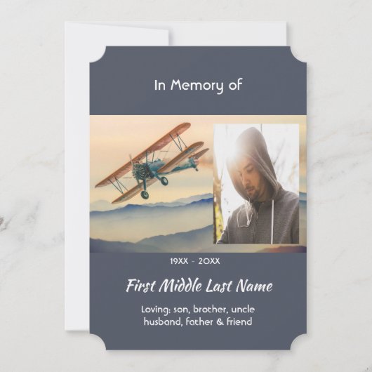 Celebration of Life Service Clouds Biplane Sky 招待状 (正面)