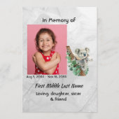Celebration of Life Service Cute Koala Bear Kids 招待状 (正面)