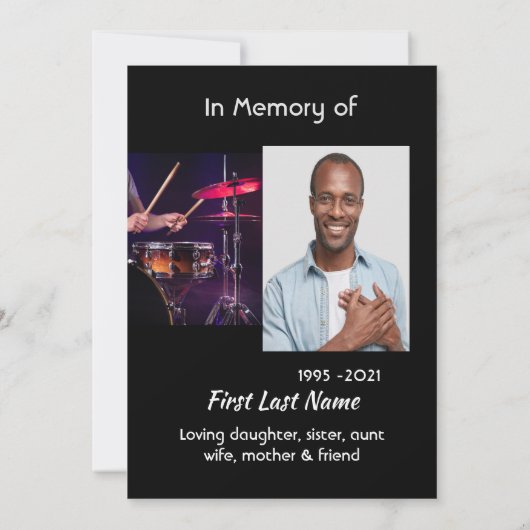 Celebration of Life Service Drummer Drums Band  招待状 (裏面)