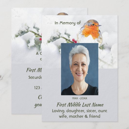 Celebration of Life Service English Robin Bird 招待状 (正面/裏面)