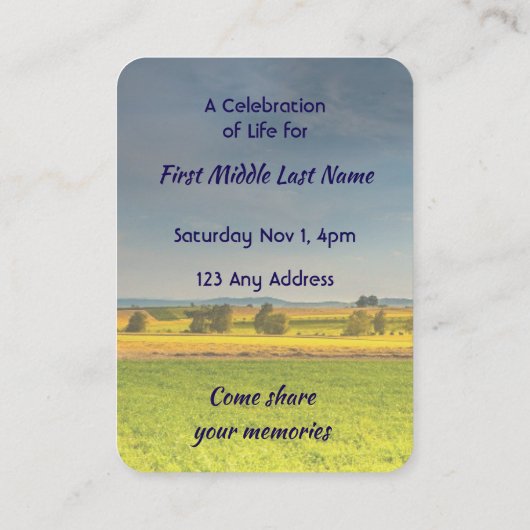 Celebration of Life Service Farm Crop Prairie 名刺 (裏面)