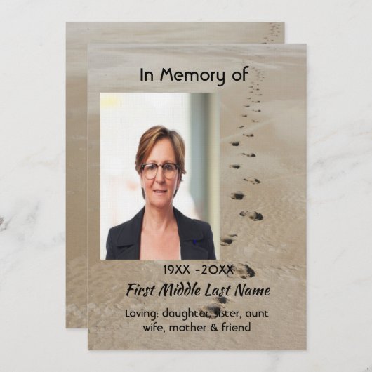 Celebration of Life Service Footprints in Sand 招待状 (正面/裏面)