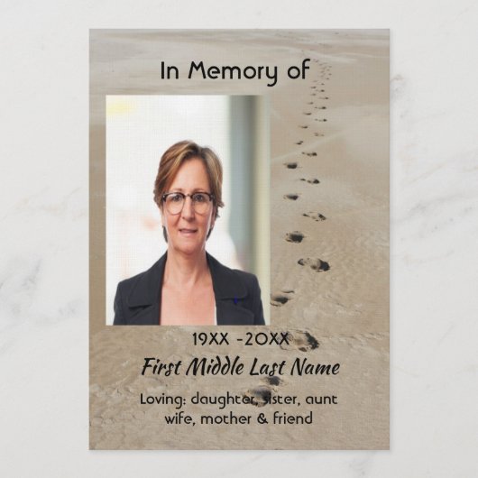 Celebration of Life Service Footprints in Sand 招待状 (正面)