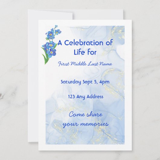 Celebration of Life Service Forget me Not" Flowers 招待状 (裏面)