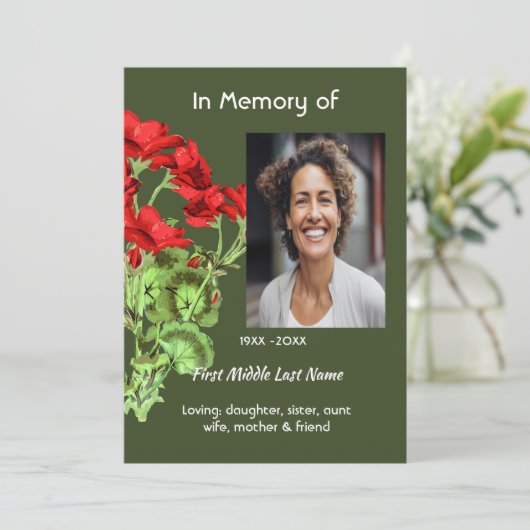 Celebration of Life Service Geranium Flower 招待状 (スタンド正面)