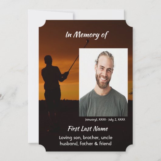 Celebration of Life Service Golfer Golfing Golf 招待状 (正面)