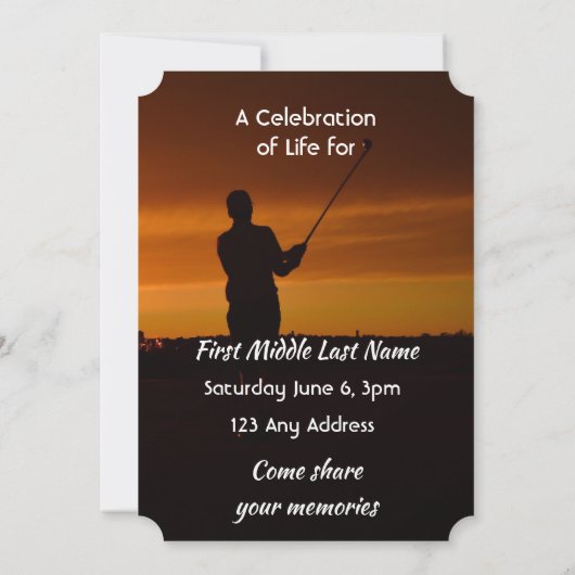 Celebration of Life Service  Golfer Golfing Golf 招待状 (裏面)