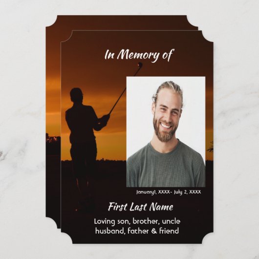 Celebration of Life Service Golfer Golfing Golf 招待状 (正面/裏面)