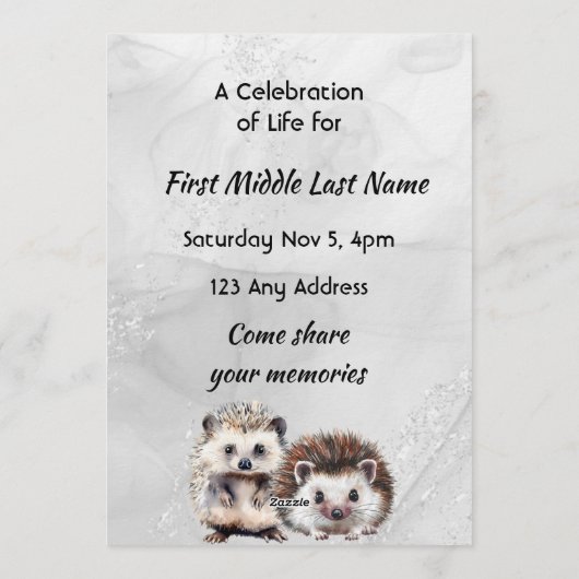 Celebration of Life Service Hedgehog Children 招待状 (裏面)