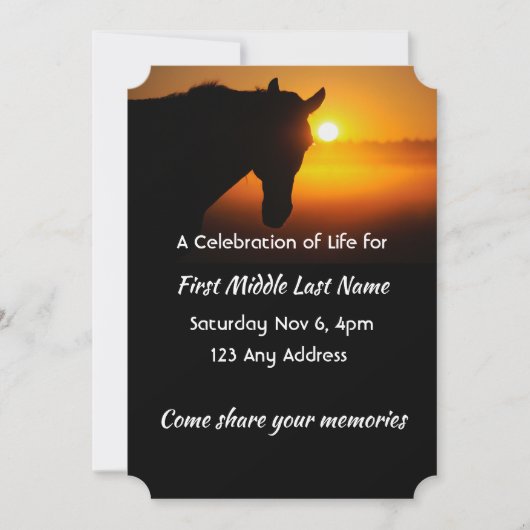 Celebration of Life Service Horse Silhouette 招待状 (正面)