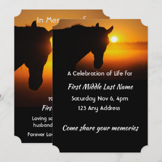 Celebration of Life Service Horse Silhouette 招待状