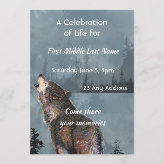 Celebration of Life Service Howling Wolf Art 招待状 (裏面)