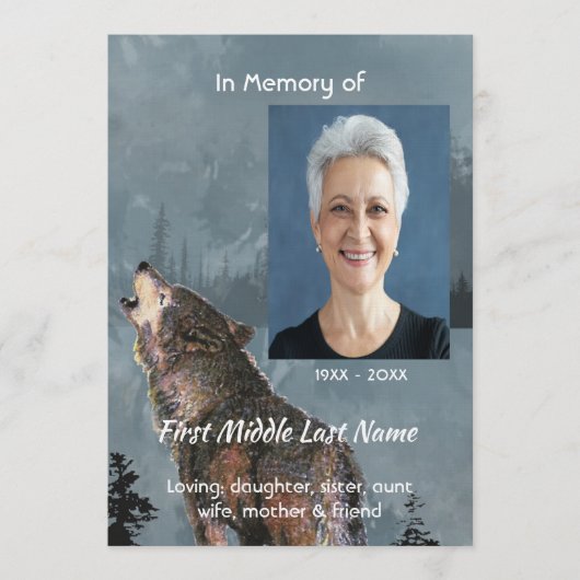 Celebration of Life Service Howling Wolf Art 招待状 (正面)