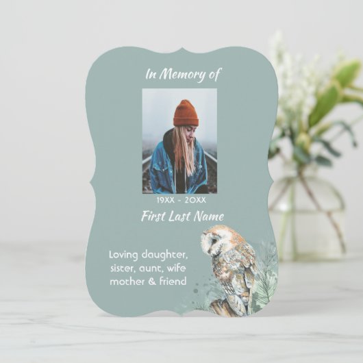 Celebration of Life Service Invite Barn Owl Bird 招待状 (スタンド正面)