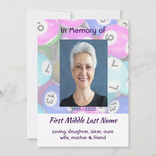 Celebration of Life Service invite Bingo Game  招待状 (正面)