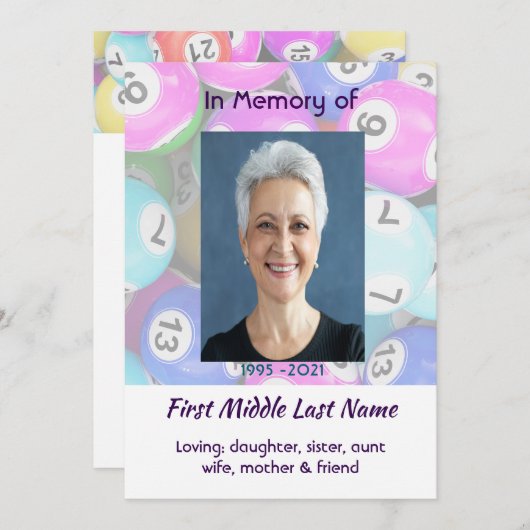 Celebration of Life Service invite Bingo Game  招待状 (正面/裏面)