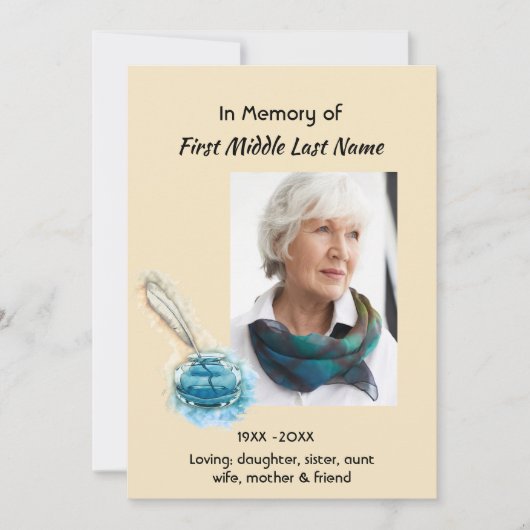 Celebration of Life Service Invite Feather Pen art 招待状 (正面)