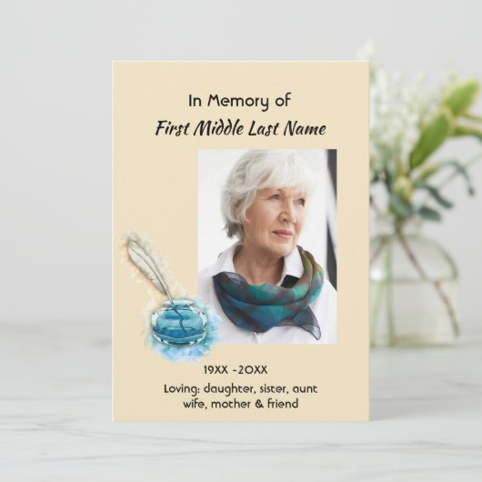 Celebration of Life Service Invite Feather Pen art 招待状 (スタンド正面)