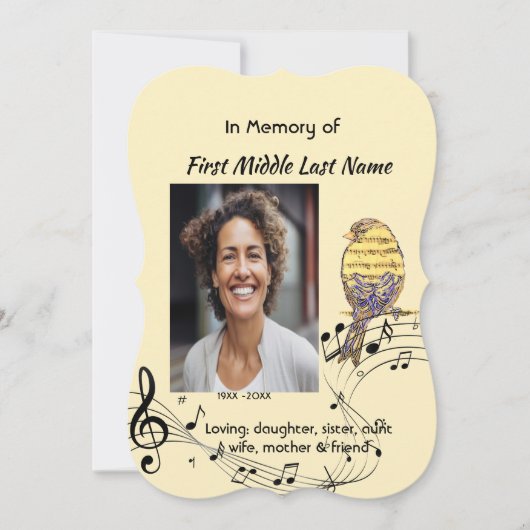 Celebration of Life Service Invite Music Bird 招待状 (正面)