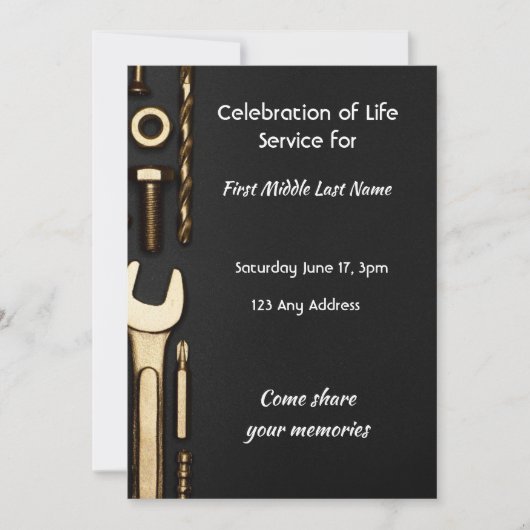 Celebration of Life Service Invite Tools Mechanic 招待状 (正面)
