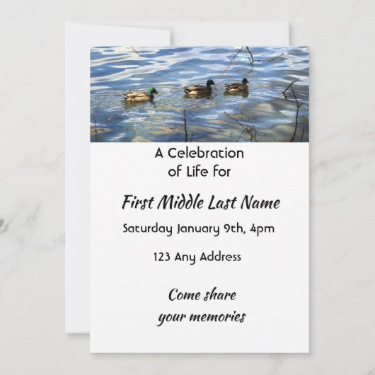 Celebration of Life Service, Lake Ducks Birds 招待状 (裏面)