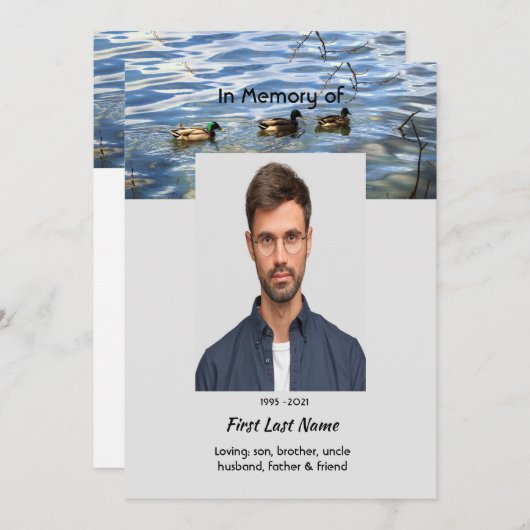 Celebration of Life Service, Lake Ducks Birds 招待状 (正面/裏面)