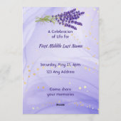 Celebration of Life Service Lavender Garden Flower 招待状 (裏面)