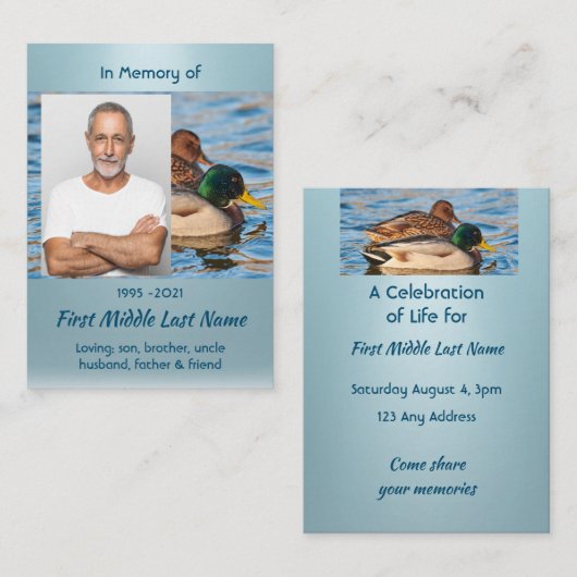 Celebration of Life Service Mallard Ducks Bird 名刺 (正面/裏面)