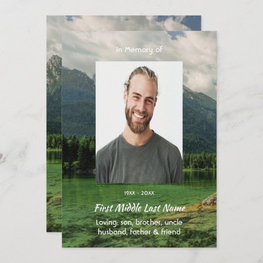 Celebration of Life Service Mountain Lake Scenery 招待状 (正面/裏面)