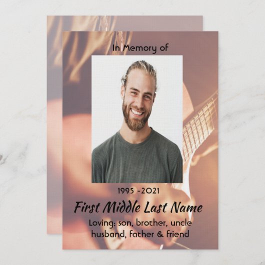 Celebration of Life Service  Musician Piano Guitar 招待状 (正面/裏面)