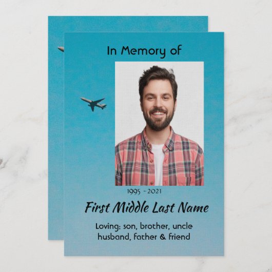 Celebration of Life Service Pilot Airplane Flying 招待状 (正面/裏面)