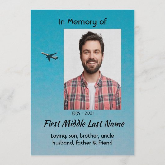 Celebration of Life Service Pilot Airplane Flying 招待状 (正面)