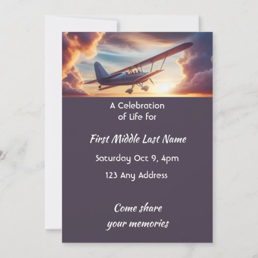Celebration of Life Service  Pilot Flying Sunset 招待状 (裏面)