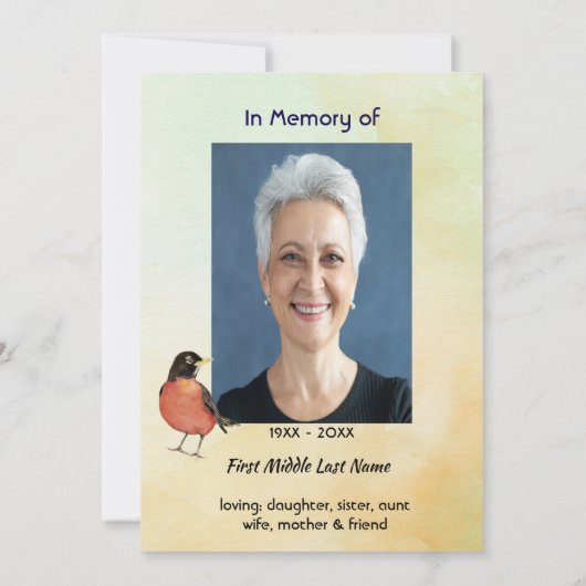 Celebration of Life Service  Robin Garden Bird 招待状 (裏面)