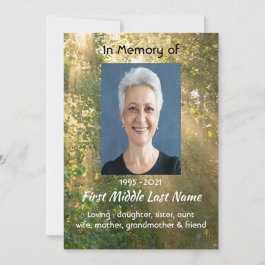 Celebration of Life Service Sunshine Golden Forest 招待状 (正面)