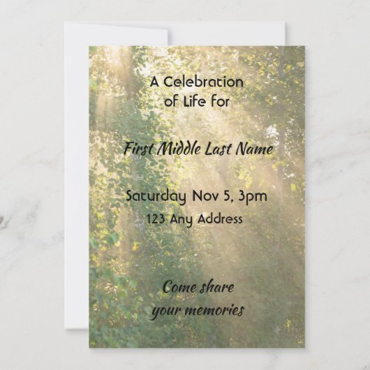 Celebration of Life Service Sunshine Golden Forest 招待状 (裏面)